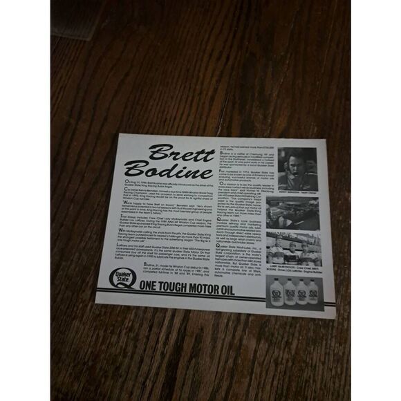 VTG 1990 Brett Bodine Quaker State Racing Driver Card NASCAR King Racing Buick - Picture 3 of 3